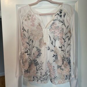 Anthropologie embroidered Tiny top size large ivory cream floral